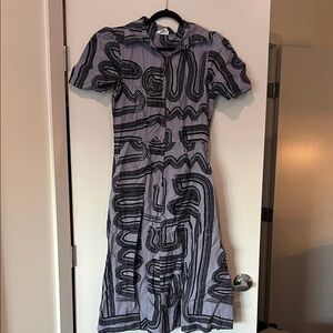 Bel Kazan Abstract Patterned Collared Linen Dress, XL